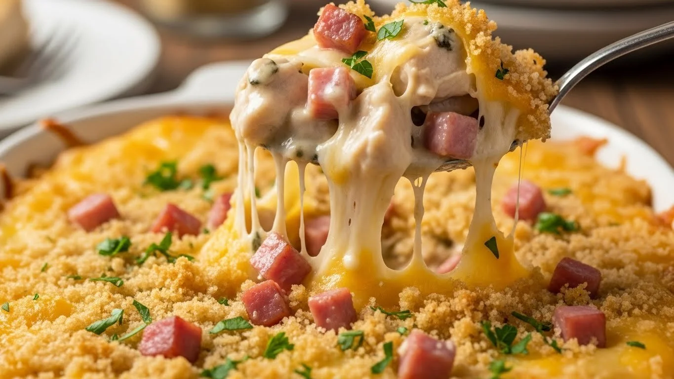 Delicious Chicken Blue Ribbon dish with vibrant garnishes and plating.