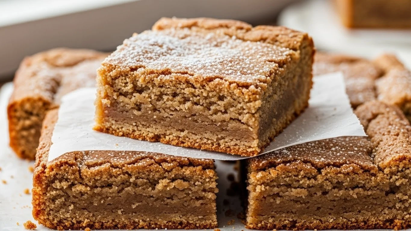 Delicious homemade Cinnamon Sugar Blondies ready to be enjoyed.