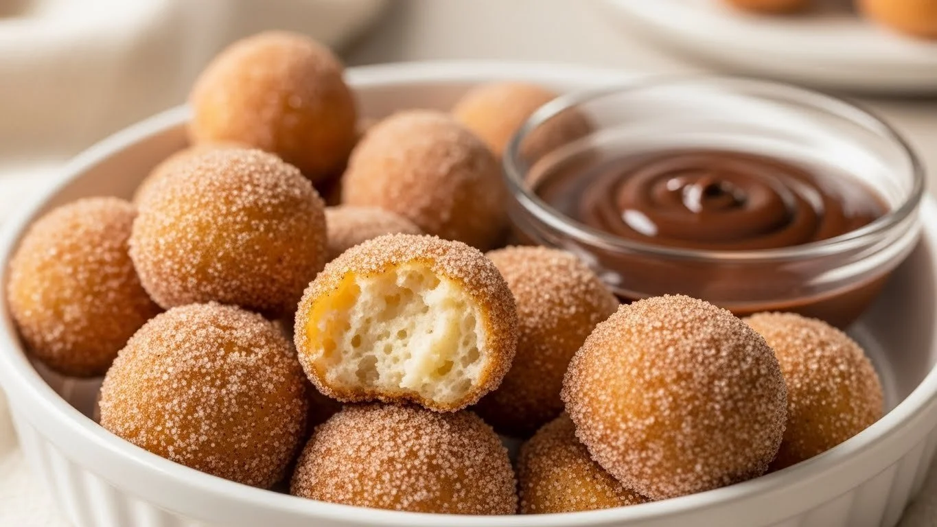 Healthy air fryer churro bites served with cinnamon sugar
