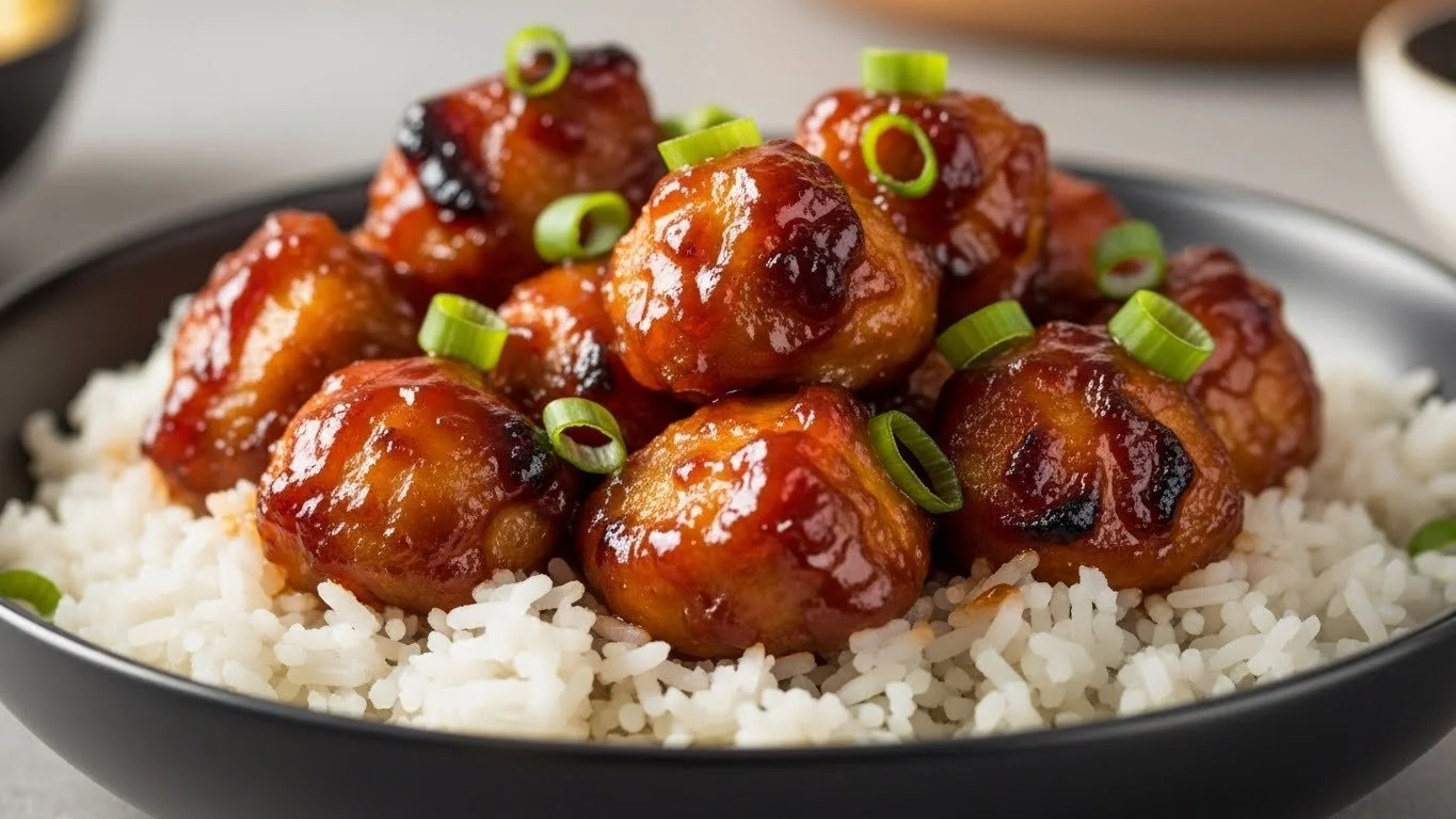 Delicious Honey BBQ Chicken Rice dish garnished with fresh ingredients