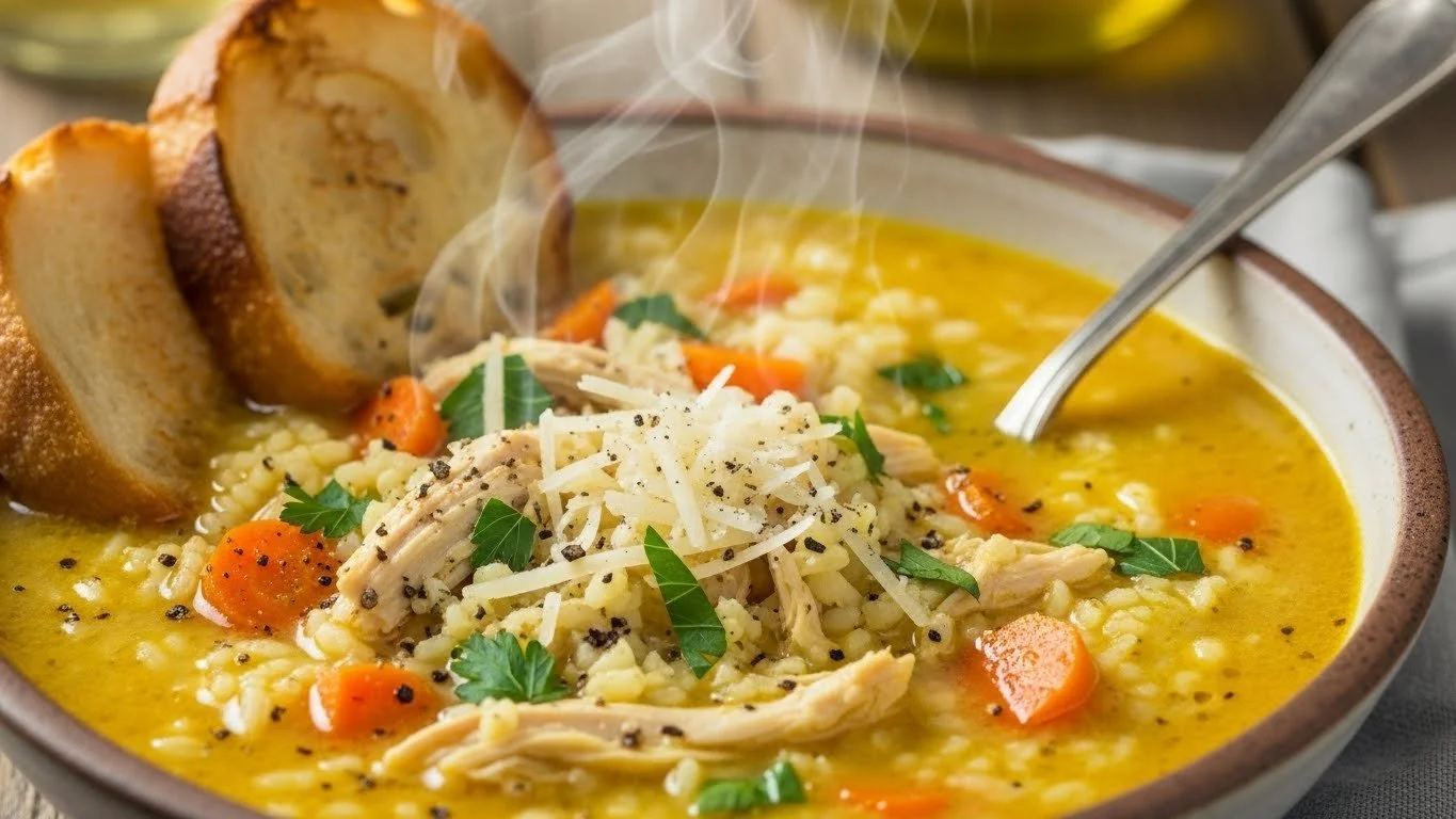 A bowl of Italian Penicillin Soup with fresh herbs and vegetables.