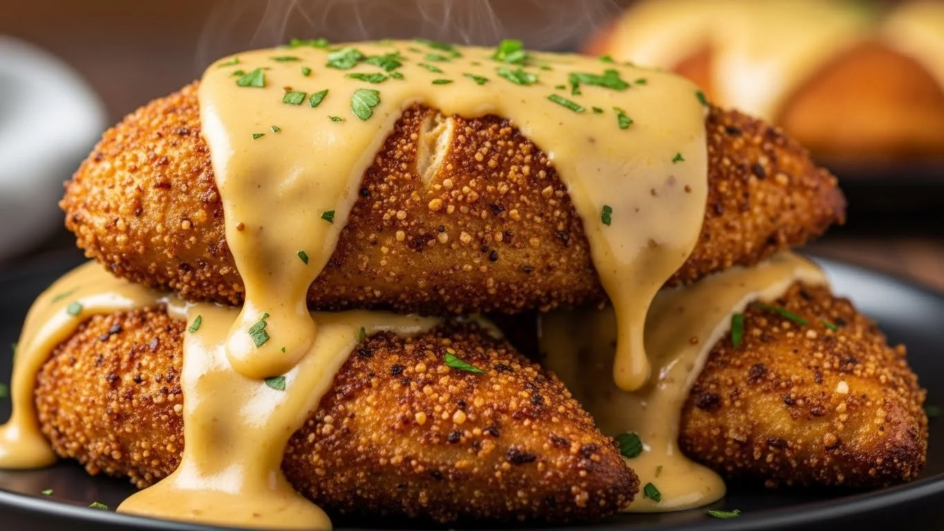 Delicious Pretzel Chicken coated in crunchy pretzel breading.