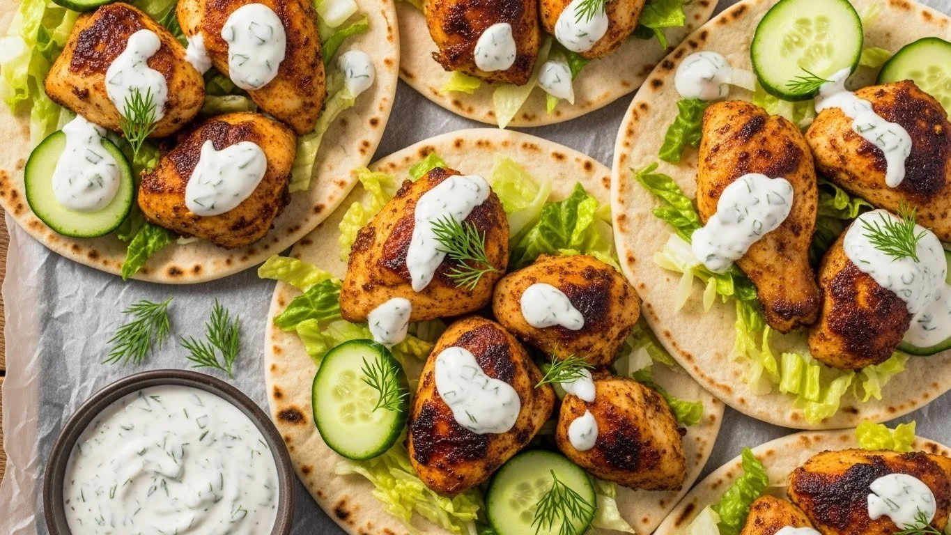 Sheet Pan Chicken Pitas with Herby Ranch on a serving platter